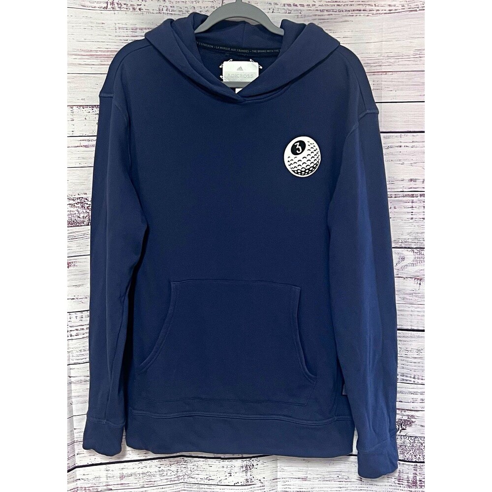 adidas Golf Blue Pullover Hoodie w/ Embroidered Golf Ball Patch Pockets M